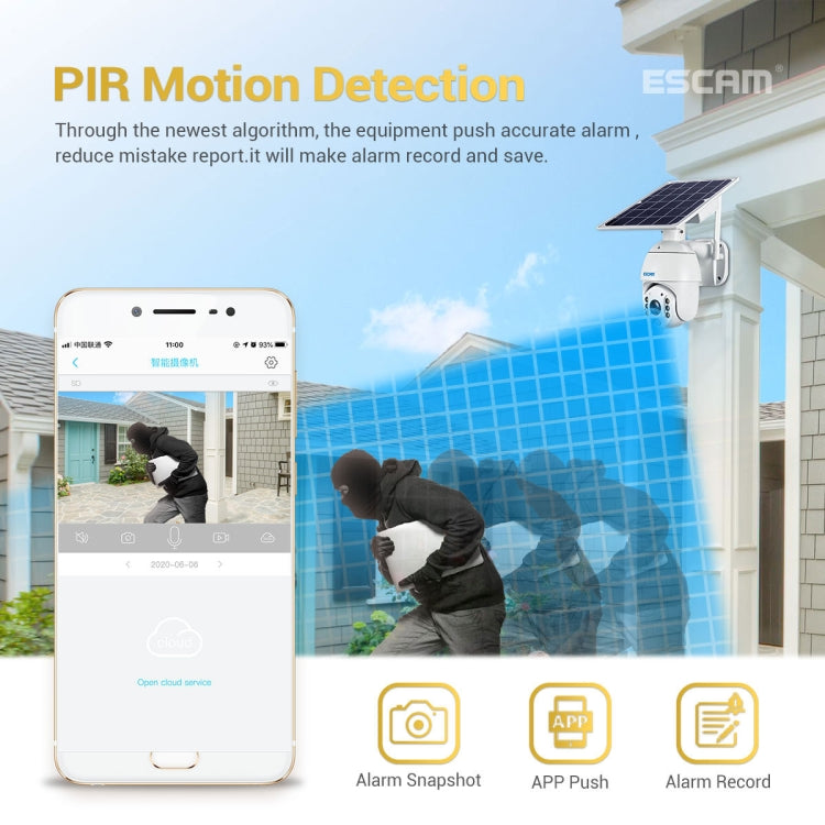 ESCAM QF280 HD 1080P IP66 Waterproof WiFi Solar Panel PT IP Camera without Battery, Support Night Vision / Motion Detection / TF Card / Two Way Audio, without Battery ESCAM QF280 HD 1080P IP66 Waterproof WiFi Solar Panel PT IP Camera without Battery, Support Night Vision / Motion Detection / TF Card / Two Way Audio, without Battery